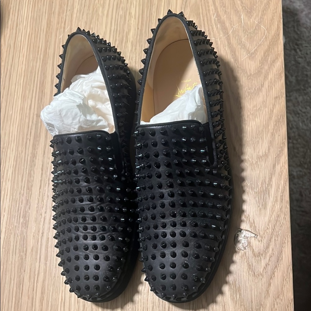 Christian Louboutin Black Studded Loafers Slip-Ons